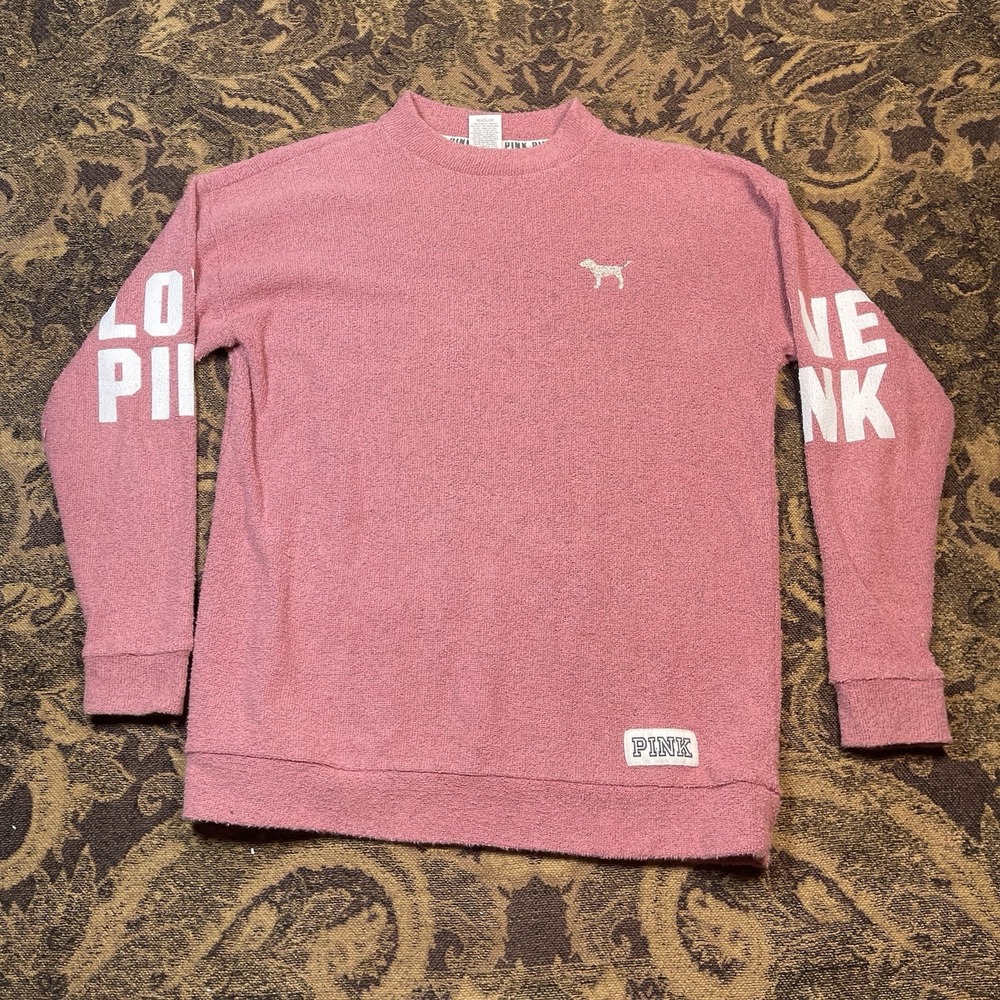 PINK Victoria's Secret Dusty Rose Mock Neck Fuzzy Knit Sweatshirt Womens Size XS